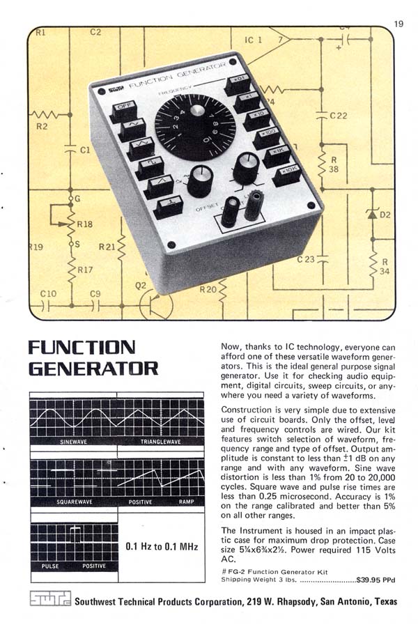 Newsletter advertisement for the Function Generator